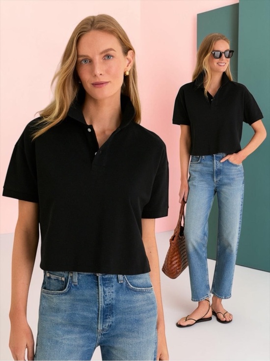Tuckernuck Tops - Tuckernuck Women’s Black Pique Holmes Boyfriend Polo In Black Size Large